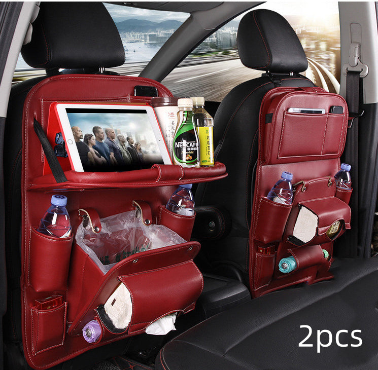 PU Leather Car Storage Bag Multifunction Seat Back Tray Hanging Bag Waterproof Car Organizer Automotive Interior Accessories - Rendtronics