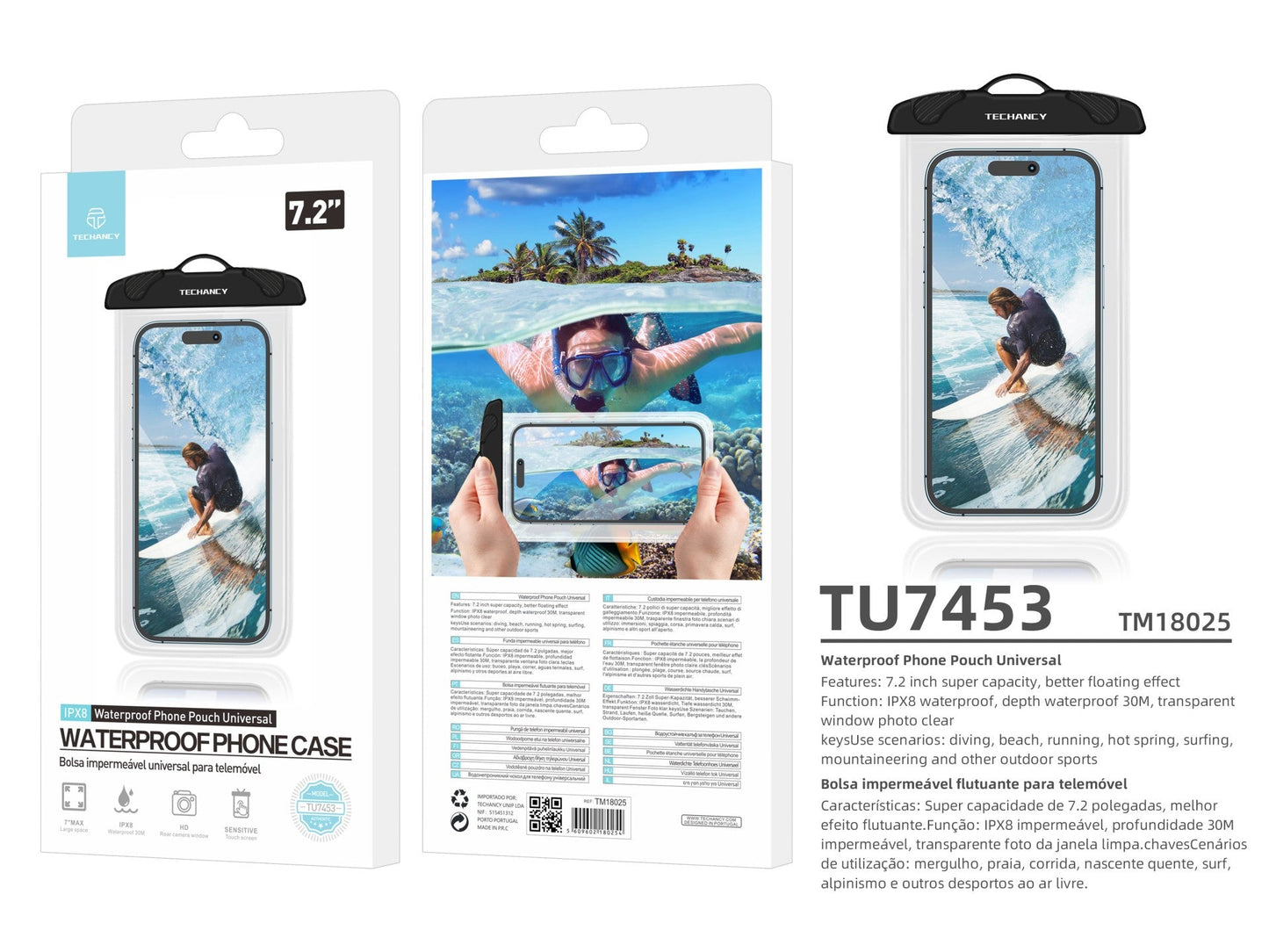 Techancy Capa De Telemóvel À Prova De Água Preta TU7453. Capacidade Extra Grande De 7,2 Polegadas, À Prova De Água Ipx8. by Techancy