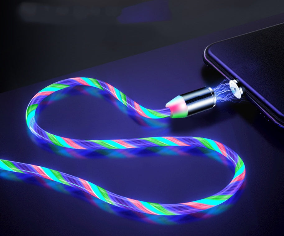 Compatible with Apple, Flowing Ligh Magnetic Streamer Data Line Cable for Iphone Android Typec - Rendtronics
