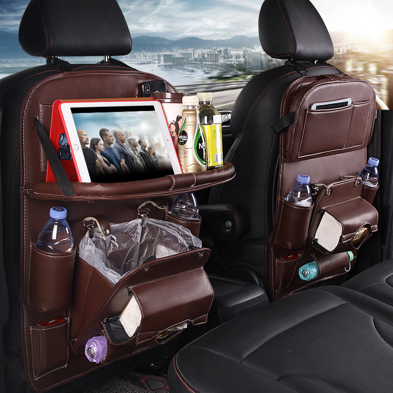 PU Leather Car Storage Bag Multifunction Seat Back Tray Hanging Bag Waterproof Car Organizer Automotive Interior Accessories - Rendtronics