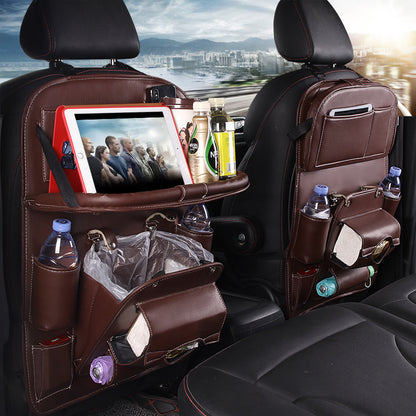 PU Leather Car Storage Bag Multifunction Seat Back Tray Hanging Bag Waterproof Car Organizer Automotive Interior Accessories - Rendtronics