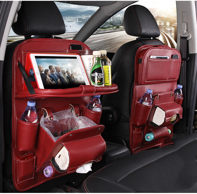PU Leather Car Storage Bag Multifunction Seat Back Tray Hanging Bag Waterproof Car Organizer Automotive Interior Accessories - Rendtronics