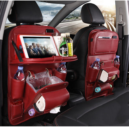 PU Leather Car Storage Bag Multifunction Seat Back Tray Hanging Bag Waterproof Car Organizer Automotive Interior Accessories - Rendtronics
