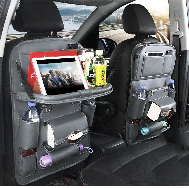 PU Leather Car Storage Bag Multifunction Seat Back Tray Hanging Bag Waterproof Car Organizer Automotive Interior Accessories - Rendtronics