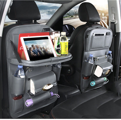 PU Leather Car Storage Bag Multifunction Seat Back Tray Hanging Bag Waterproof Car Organizer Automotive Interior Accessories - Rendtronics