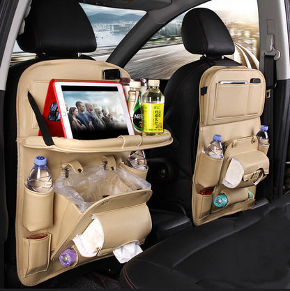 PU Leather Car Storage Bag Multifunction Seat Back Tray Hanging Bag Waterproof Car Organizer Automotive Interior Accessories - Rendtronics
