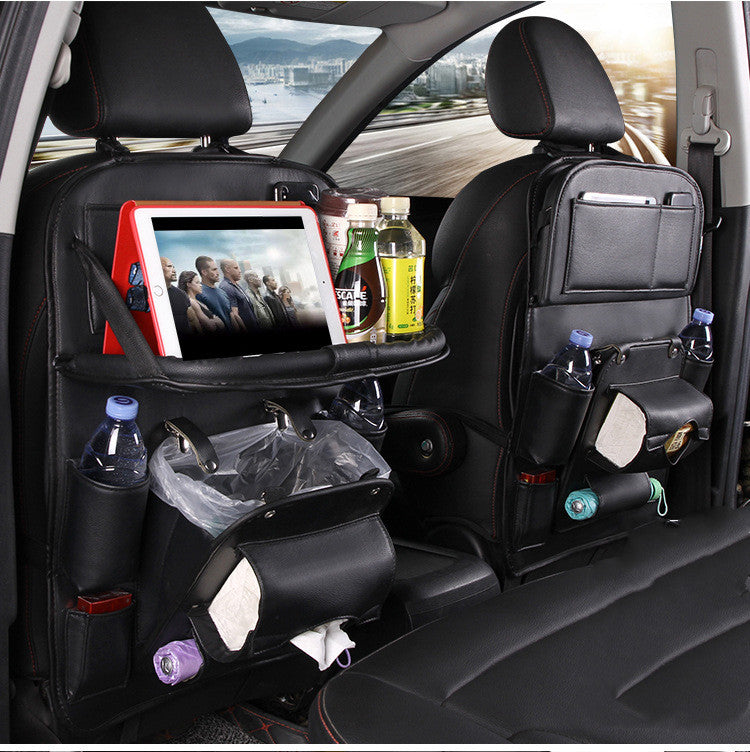 PU Leather Car Storage Bag Multifunction Seat Back Tray Hanging Bag Waterproof Car Organizer Automotive Interior Accessories - Rendtronics