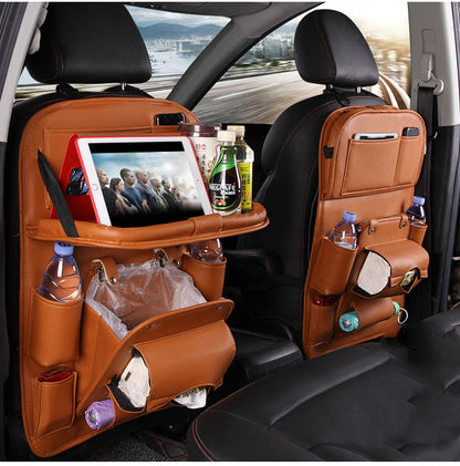PU Leather Car Storage Bag Multifunction Seat Back Tray Hanging Bag Waterproof Car Organizer Automotive Interior Accessories - Rendtronics