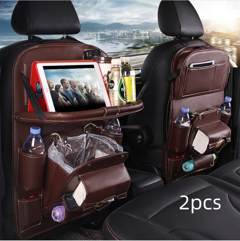 PU Leather Car Storage Bag Multifunction Seat Back Tray Hanging Bag Waterproof Car Organizer Automotive Interior Accessories - Rendtronics