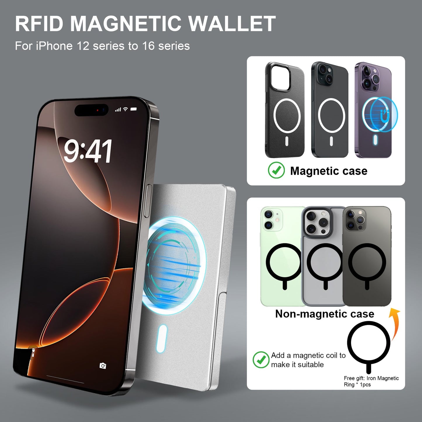 RFID Blocking Wallet Minimalist Slim Card Holder for Magsafe with Adjustable Stand, Metal Pop Up Magnetic Wallet for Men TOYFID by TOYFID Wallet