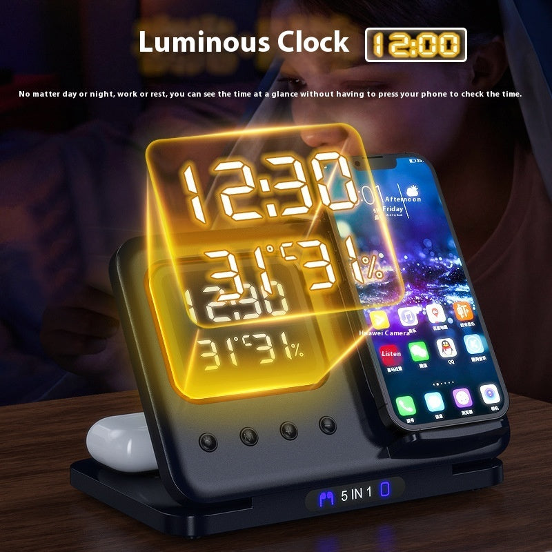 15W Wireless Chargers Stand 5 In1 LED Digital Alarm Clock Fast Charging Dock Station - Rendtronics