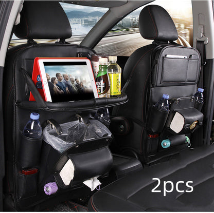 PU Leather Car Storage Bag Multifunction Seat Back Tray Hanging Bag Waterproof Car Organizer Automotive Interior Accessories - Rendtronics