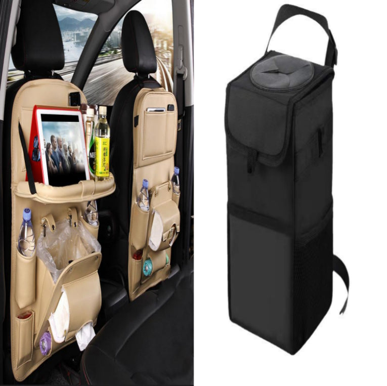 PU Leather Car Storage Bag Multifunction Seat Back Tray Hanging Bag Waterproof Car Organizer Automotive Interior Accessories - Rendtronics