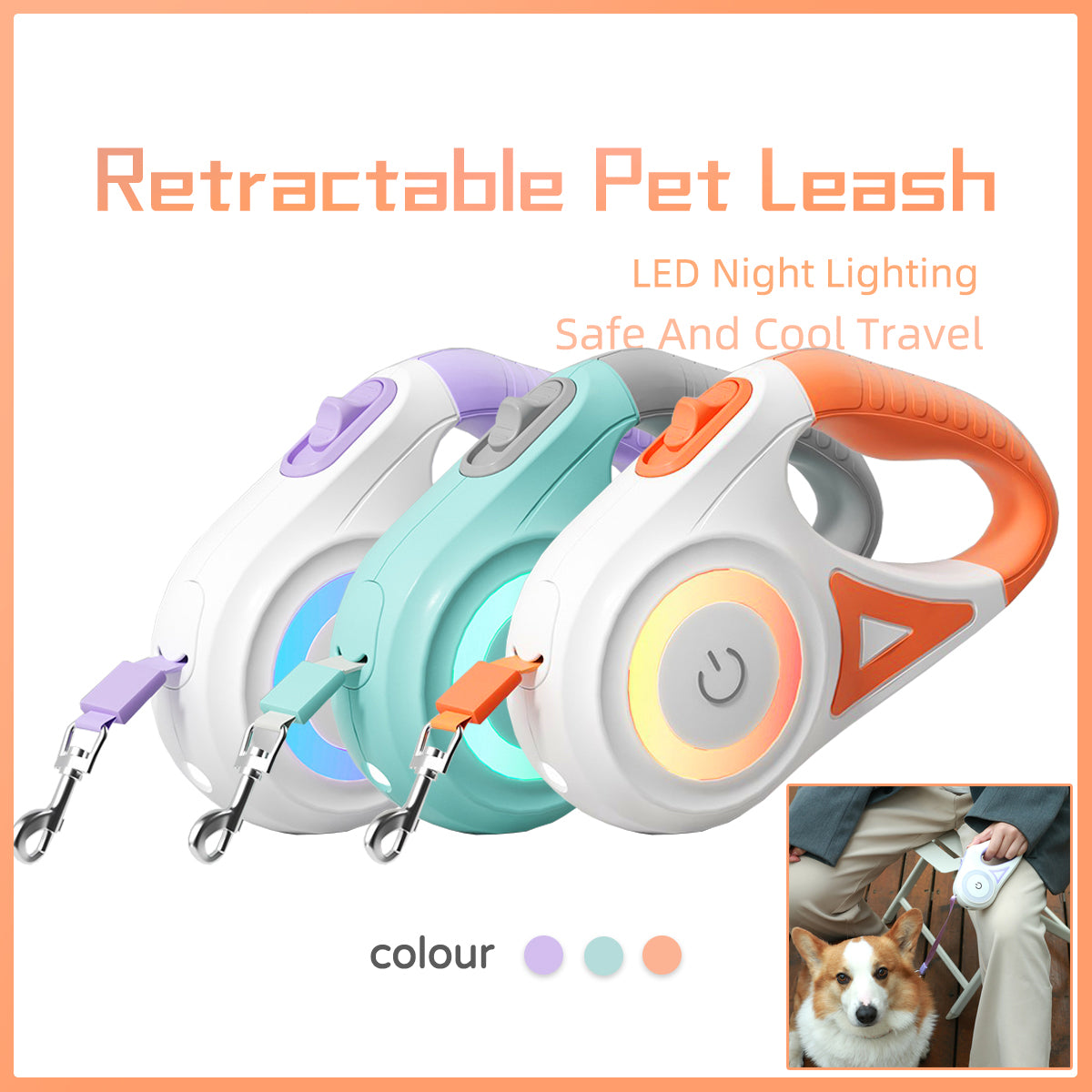 Guinzaglio Retrattile con Luce LED per Cani - Rendtronics