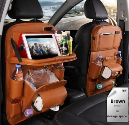 PU Leather Car Storage Bag Multifunction Seat Back Tray Hanging Bag Waterproof Car Organizer Automotive Interior Accessories - Rendtronics