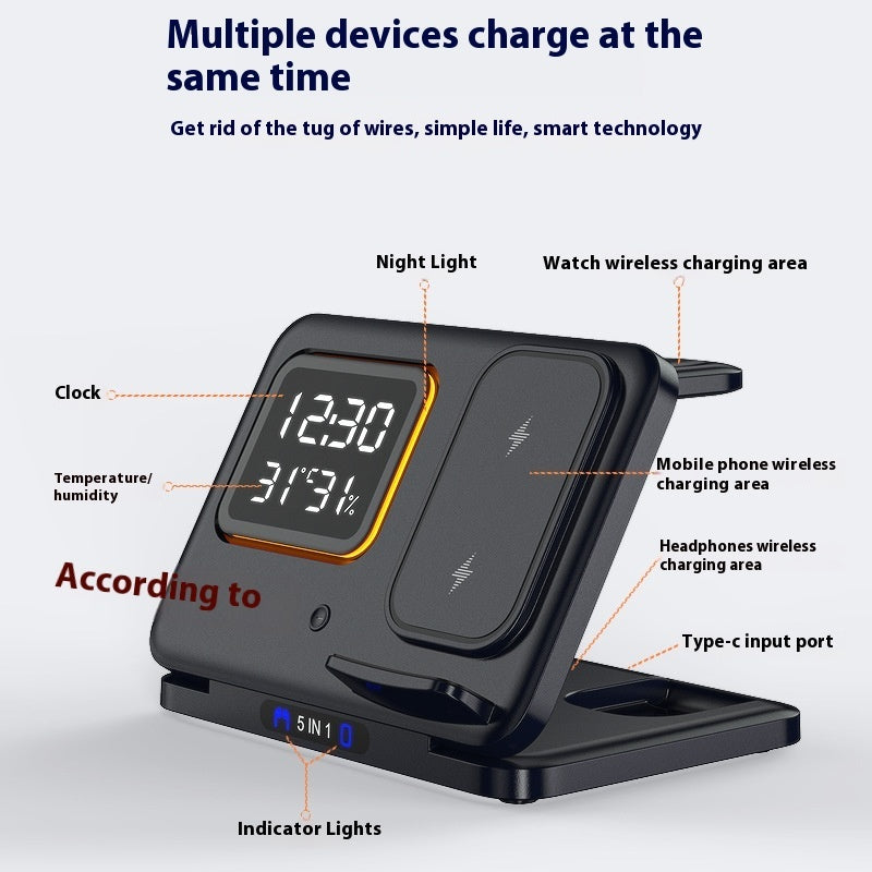 15W Wireless Chargers Stand 5 In1 LED Digital Alarm Clock Fast Charging Dock Station - Rendtronics