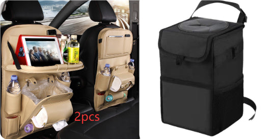 PU Leather Car Storage Bag Multifunction Seat Back Tray Hanging Bag Waterproof Car Organizer Automotive Interior Accessories - Rendtronics