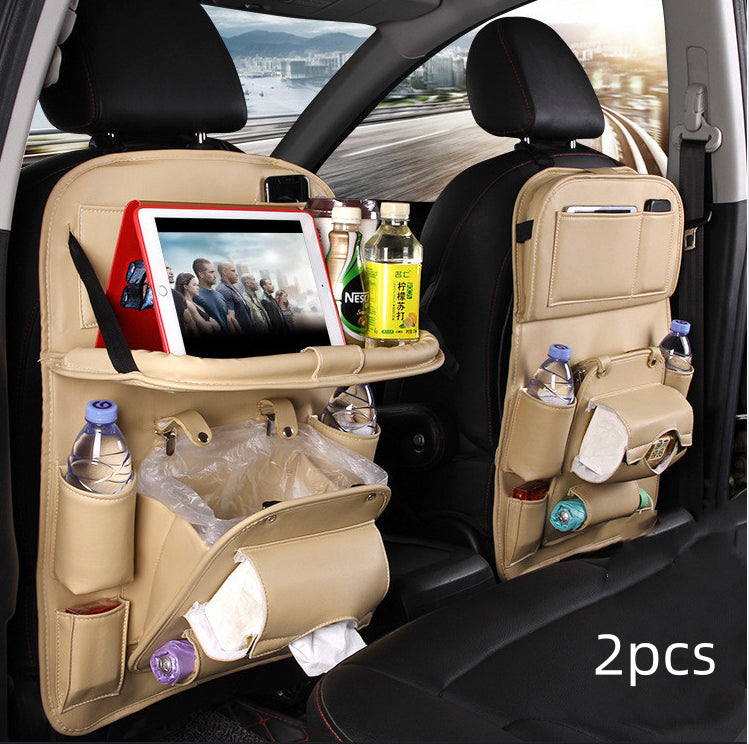 PU Leather Car Storage Bag Multifunction Seat Back Tray Hanging Bag Waterproof Car Organizer Automotive Interior Accessories - Rendtronics
