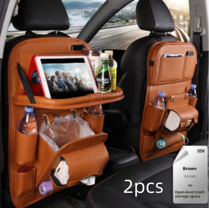 PU Leather Car Storage Bag Multifunction Seat Back Tray Hanging Bag Waterproof Car Organizer Automotive Interior Accessories - Rendtronics
