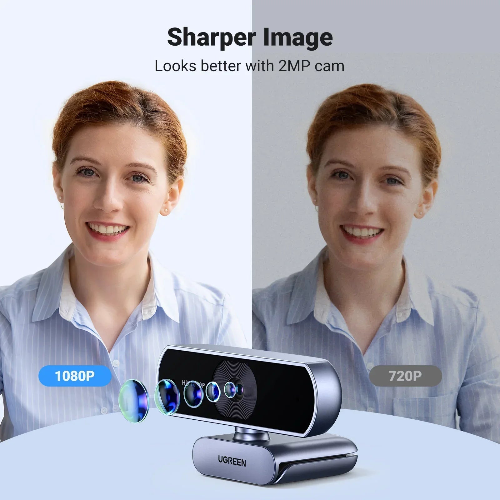 1080P HD Webcam Dual Mics Auto Light Correction Black by OBA