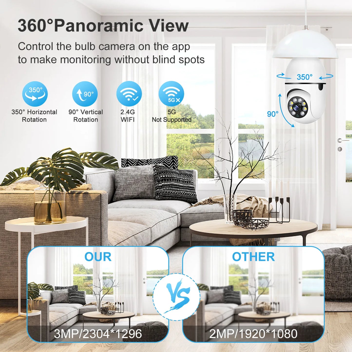 E27 Wifi Camera Bulb 3MP with Night Vision by OBA