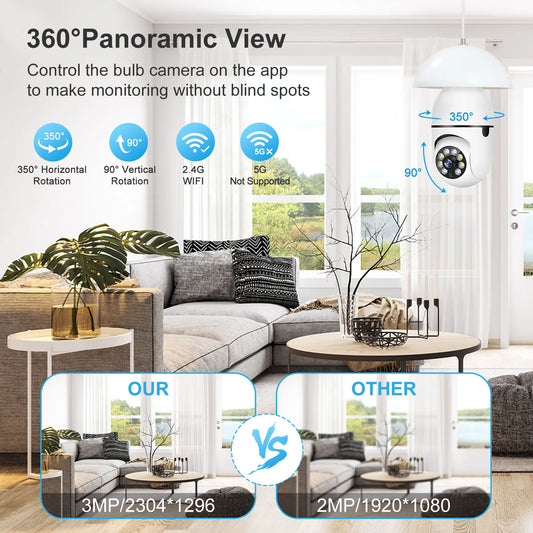 E27 Wifi Camera Bulb 3MP with Night Vision by OBA