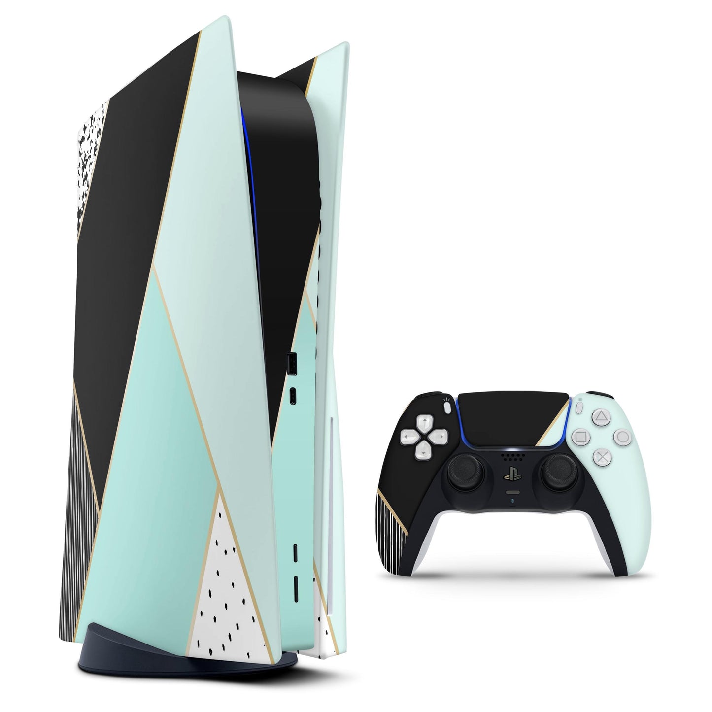 Minimalistic Mint and Gold Striped V1 - Full Body Skin Decal Wrap Kit