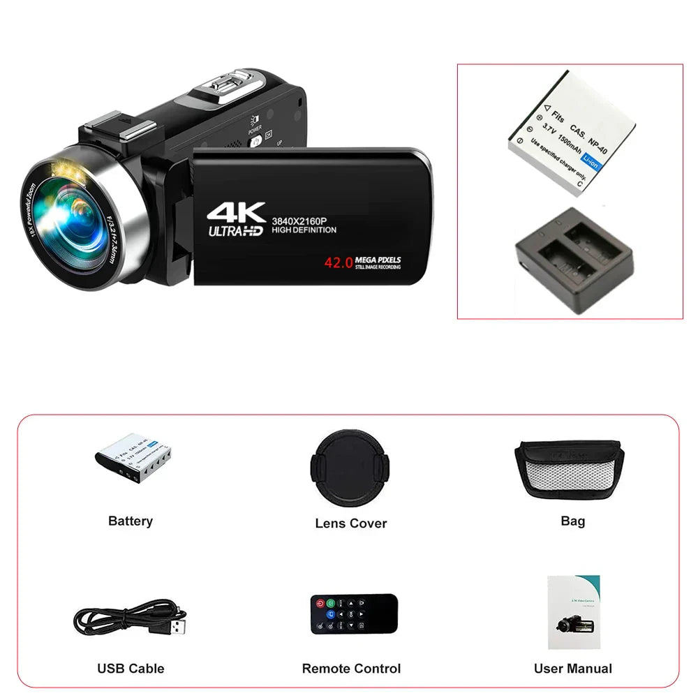 4K Digital Camera Dual Battery 64GB Card Included Black by OBA