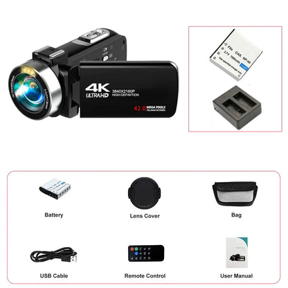 4K Digital Camera Dual Battery 64GB Card Included Black by OBA