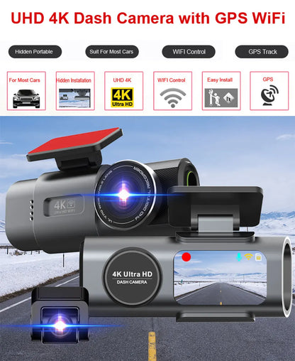 4K UHD Dual Lens Dash Cam Front Rear Night Vision Black by OBA