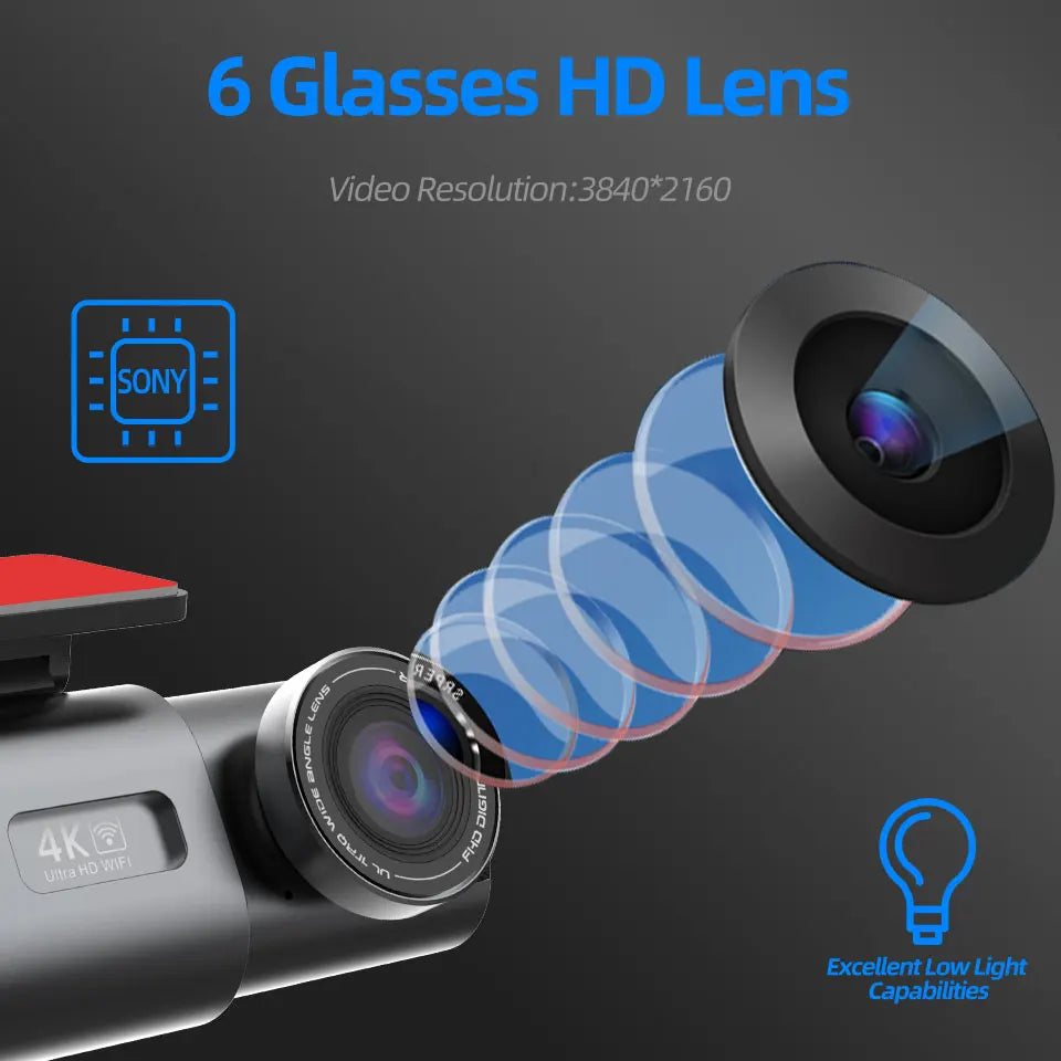 4K UHD Dual Lens Dash Cam Front Rear Night Vision Black by OBA