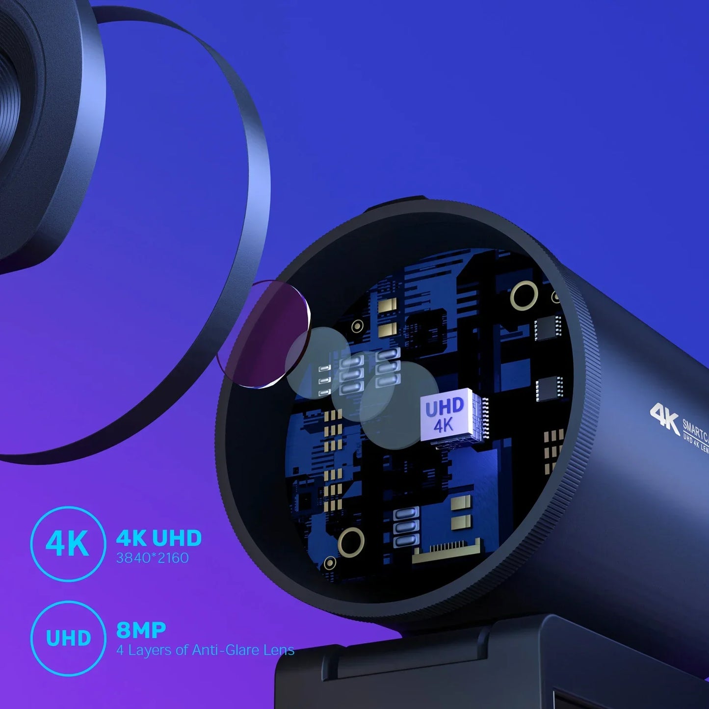 4K Webcam with Tripod Autofocus Streaming Black by OBA