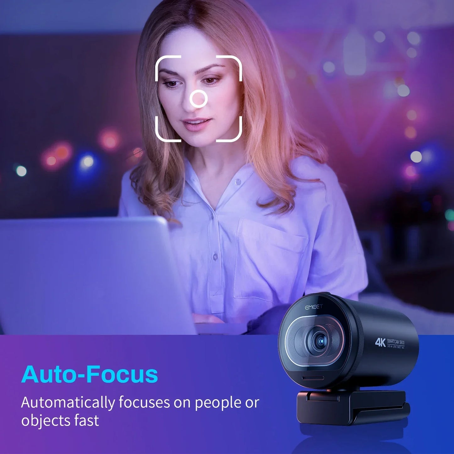 4K Webcam with Tripod Autofocus Streaming Black by OBA