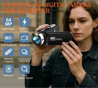 4K Digital Camera Dual Battery 64GB Card Included Black by OBA