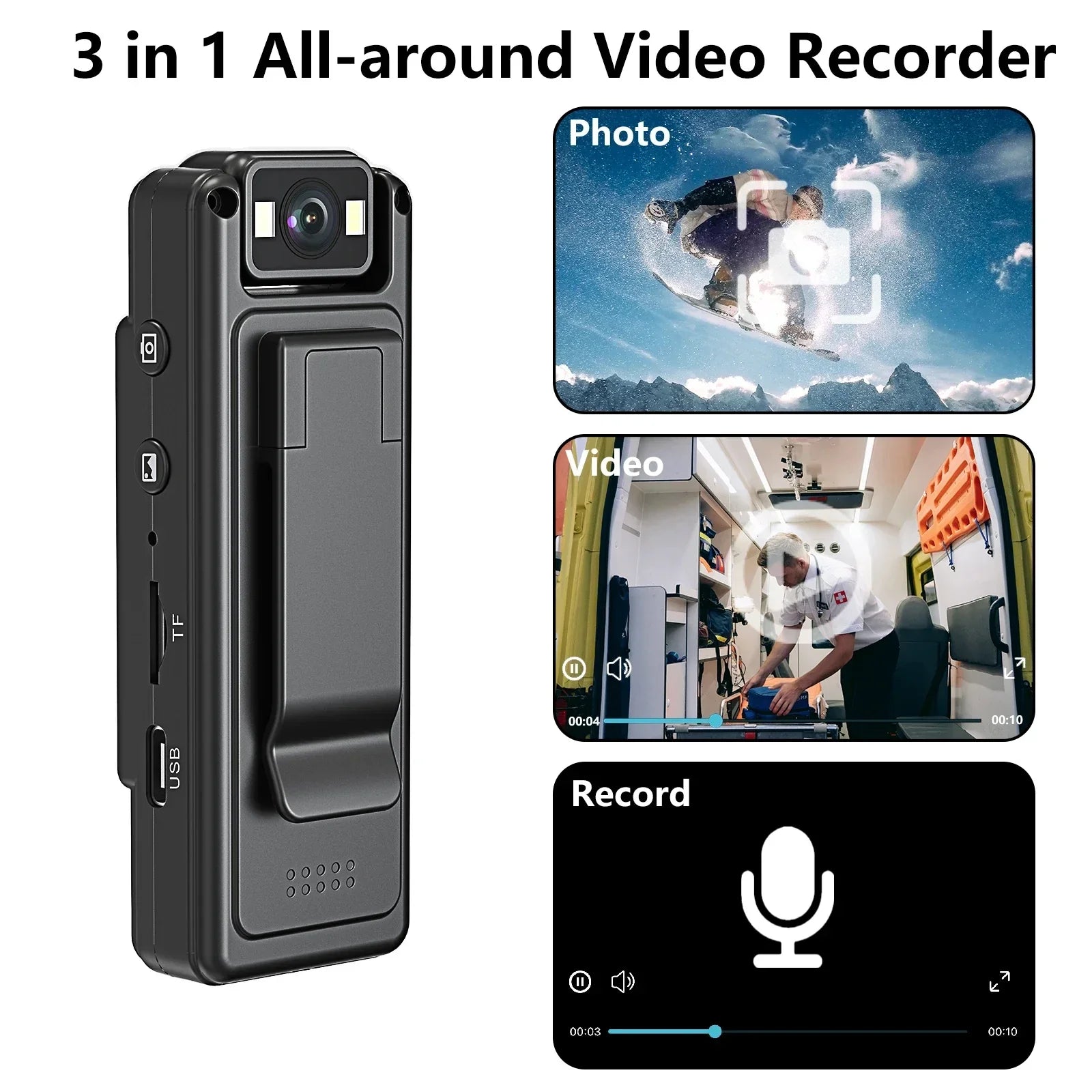 Mini 1080P Body Camera Digital with 64GB Black by OBA