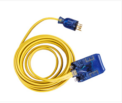 25' L5-30P to 3.5-15R 10 Gauge Flat Extension Cord w/ three 125V Household Outlets by Pulsar