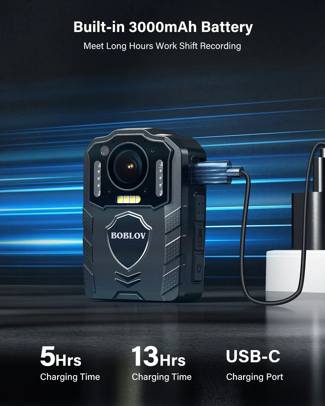 1080P Body Camera with 13-Hour Recording 64GB Black by OBA