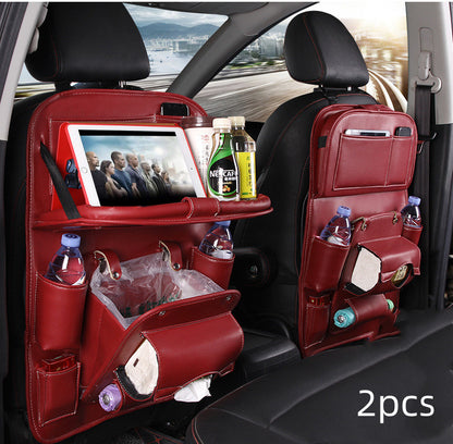 PU Leather Car Storage Bag Multifunction Seat Back Tray Hanging Bag Waterproof Car Organizer Automotive Interior Accessories - Rendtronics