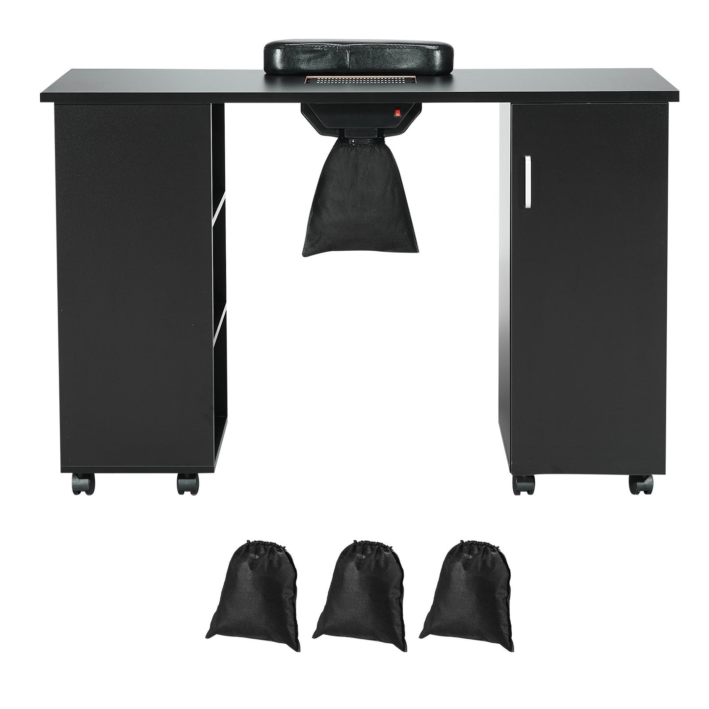 VEVOR Manicure Table, Nail Table Station With Electric Dust Collector, Moveable Nail Tech Desk With 8 Wheels  4 Lockable , 3 Dust Bag & Wrist Rest, MDF Nail Art Workstation For Spa Beauty Salon, Black - Rendtronics