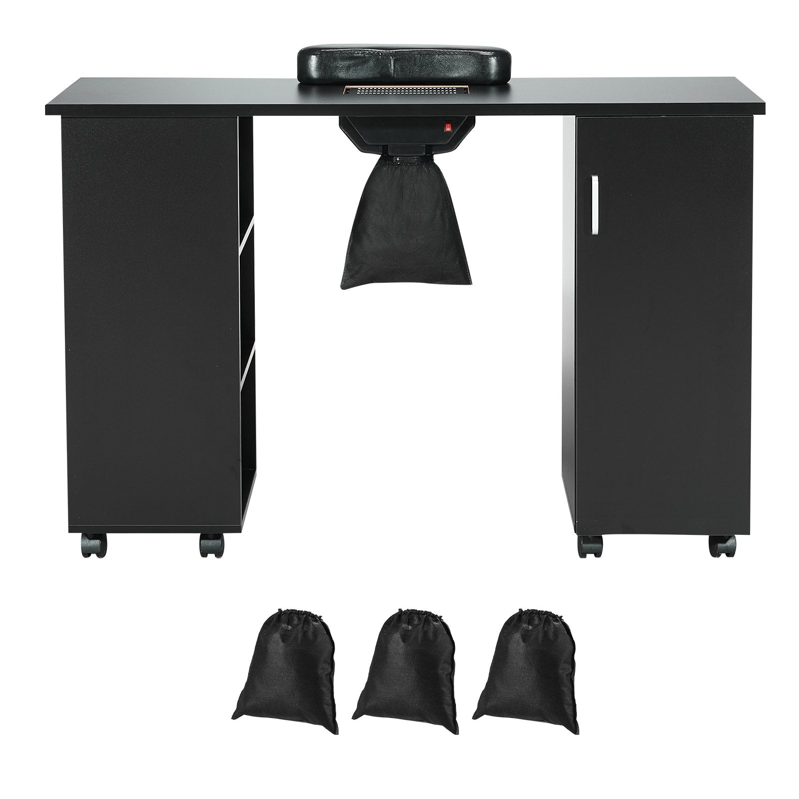 VEVOR Manicure Table, Nail Table Station With Electric Dust Collector, Moveable Nail Tech Desk With 8 Wheels  4 Lockable , 3 Dust Bag & Wrist Rest, MDF Nail Art Workstation For Spa Beauty Salon, Black - Rendtronics