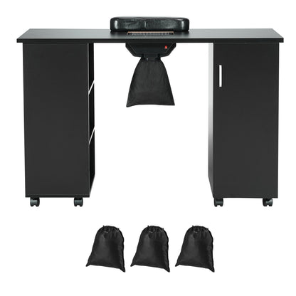 VEVOR Manicure Table, Nail Table Station With Electric Dust Collector, Moveable Nail Tech Desk With 8 Wheels  4 Lockable , 3 Dust Bag & Wrist Rest, MDF Nail Art Workstation For Spa Beauty Salon, Black - Rendtronics