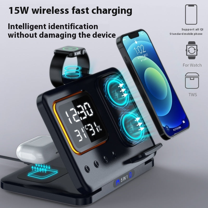 15W Wireless Chargers Stand 5 In1 LED Digital Alarm Clock Fast Charging Dock Station - Rendtronics