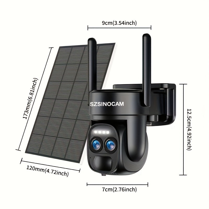 Dual-Lens Solar Security Camera with 8X Zoom by TM