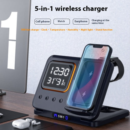 15W Wireless Chargers Stand 5 In1 LED Digital Alarm Clock Fast Charging Dock Station - Rendtronics