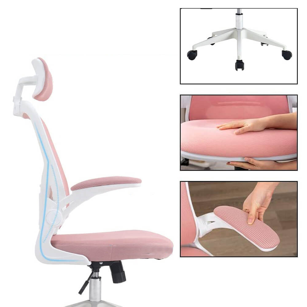 Ergonomikus irodai szék deréktámasszal, fejtámlával, rózsaszín by Timelesstools
