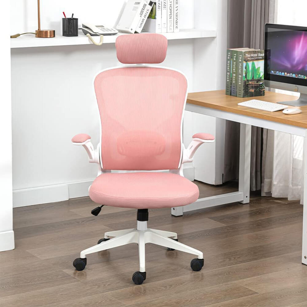Ergonomikus irodai szék deréktámasszal, fejtámlával, rózsaszín by Timelesstools