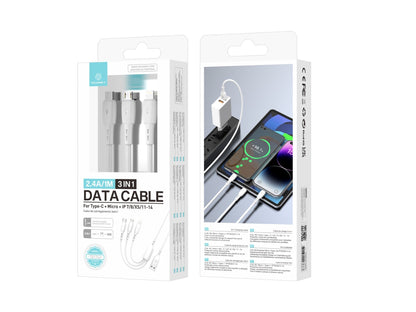 Techancy Cabo 3 em 1 TB1742, 2.4A, 1m Branco, USB-C/Micro/Lightning, CompatIvel com Dispositivos Diversos, Design Resistente by Techancy