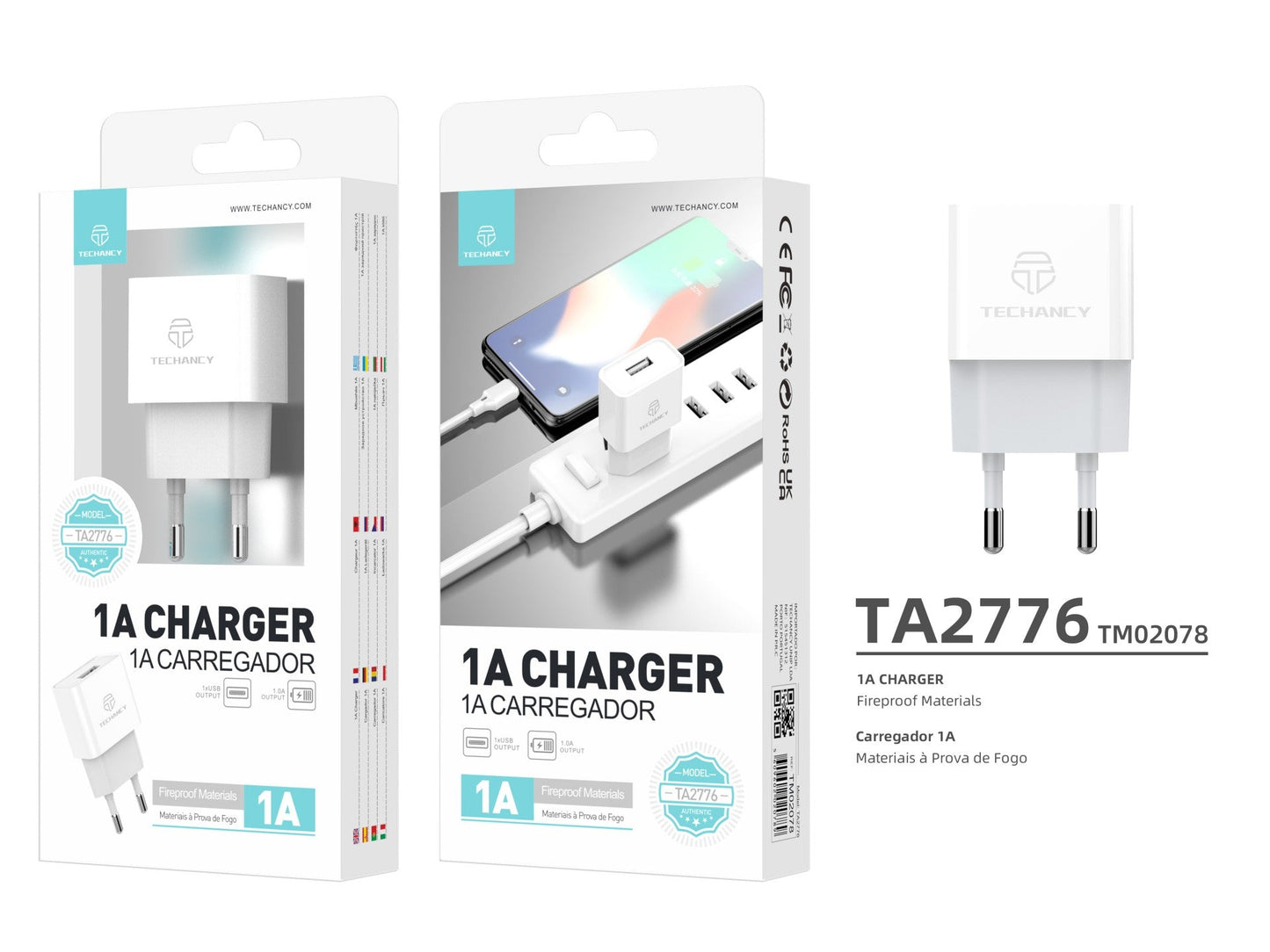 Techancy Carregador De Telemóvel Usb Branco TA2776, Saída De Carregamento Estável 5v-1a, Compatível Com Vários Dispositivos by Techancy