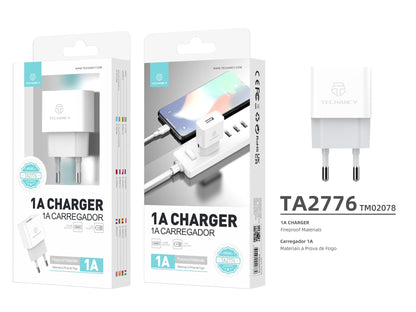Techancy Carregador De Telemóvel Usb Branco TA2776, Saída De Carregamento Estável 5v-1a, Compatível Com Vários Dispositivos by Techancy