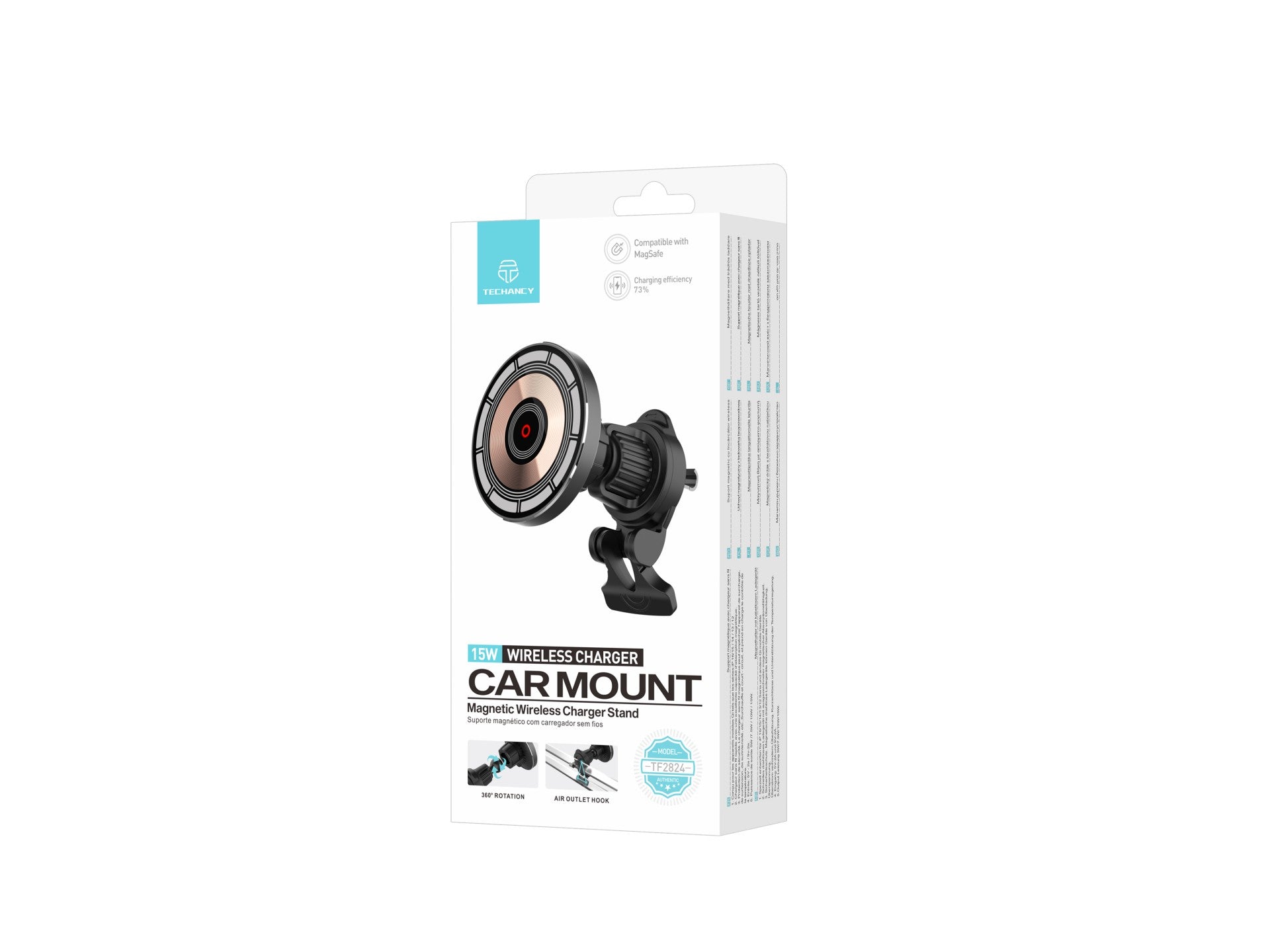 Techancy Suporte Magnético com Carregador Sem Fios 15W TF2824 Preto, Compatível com MagSafe, Rotação 360°, para iP e Qi by Techancy